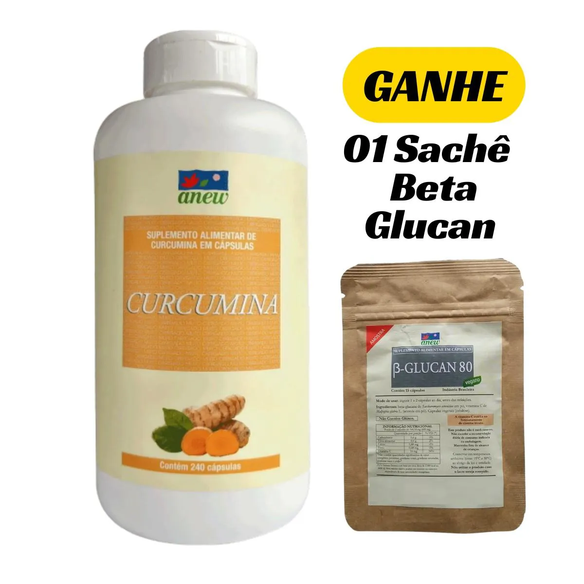 CURCUMINA ANEW 240 CAPS + 01 SACHê DE BETA GLUCAN ANEW