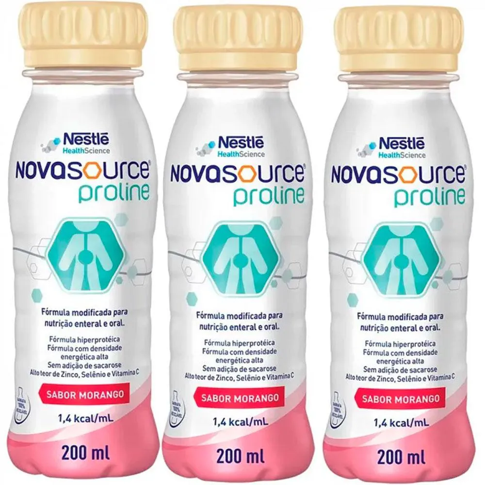 KIT 3X NOVASOURCE PROLINE - MORANGO - 200ML CADA - NESTLé