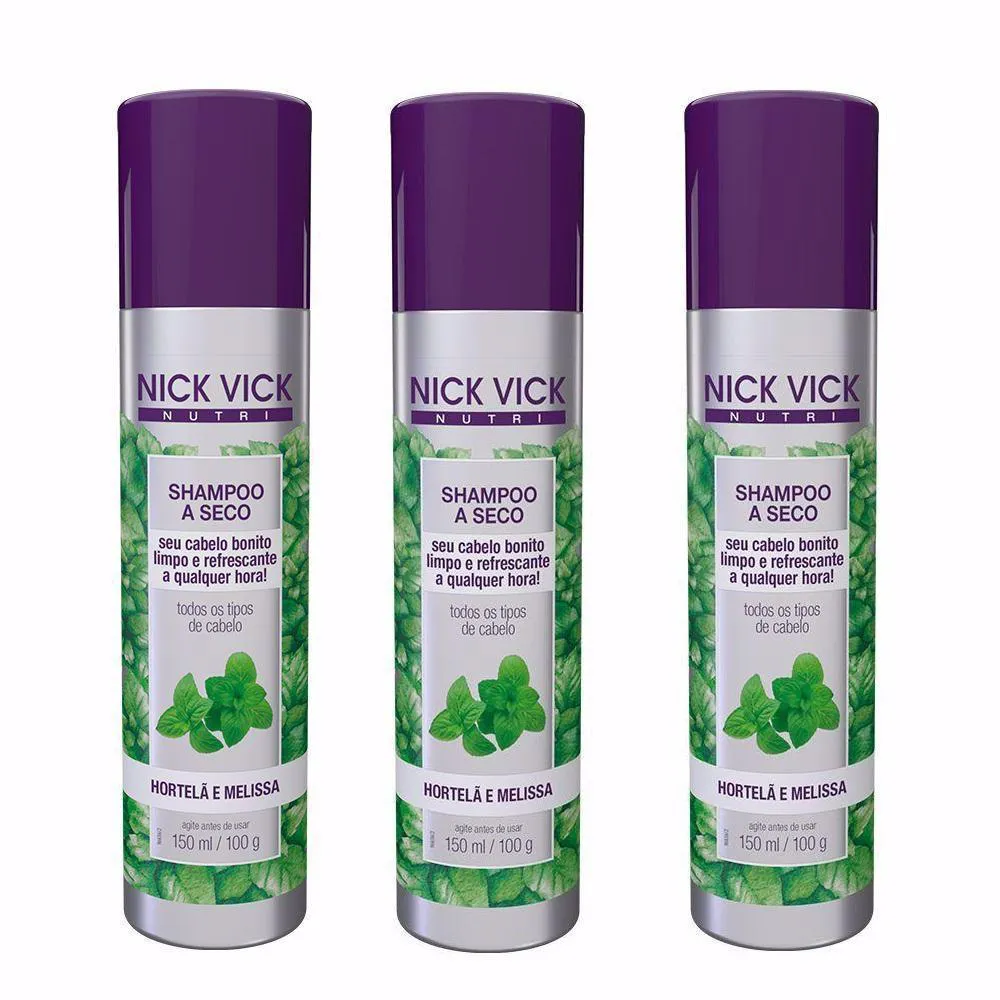 KIT 3 SHAMPOO A SECO HORTELÃ E MELISSA NICK VICK NUTRI 150ML