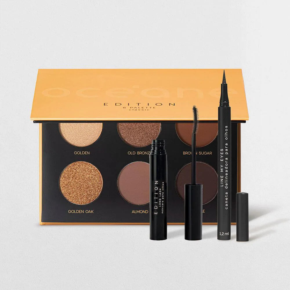 Kit Paleta de Sombras Classic + Máscara de Cílios Long Lash + Caneta delineadora Océane Edition (3 Produtos)