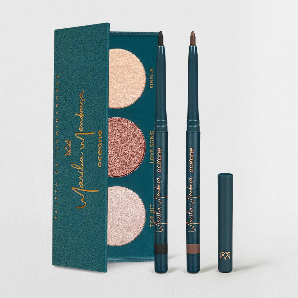Kit Paleta de Iluminadores + Lápis Para Olhos Marrom + Lápis Para Olhos Preto Marília Mendonça By Océane (3 Produtos)