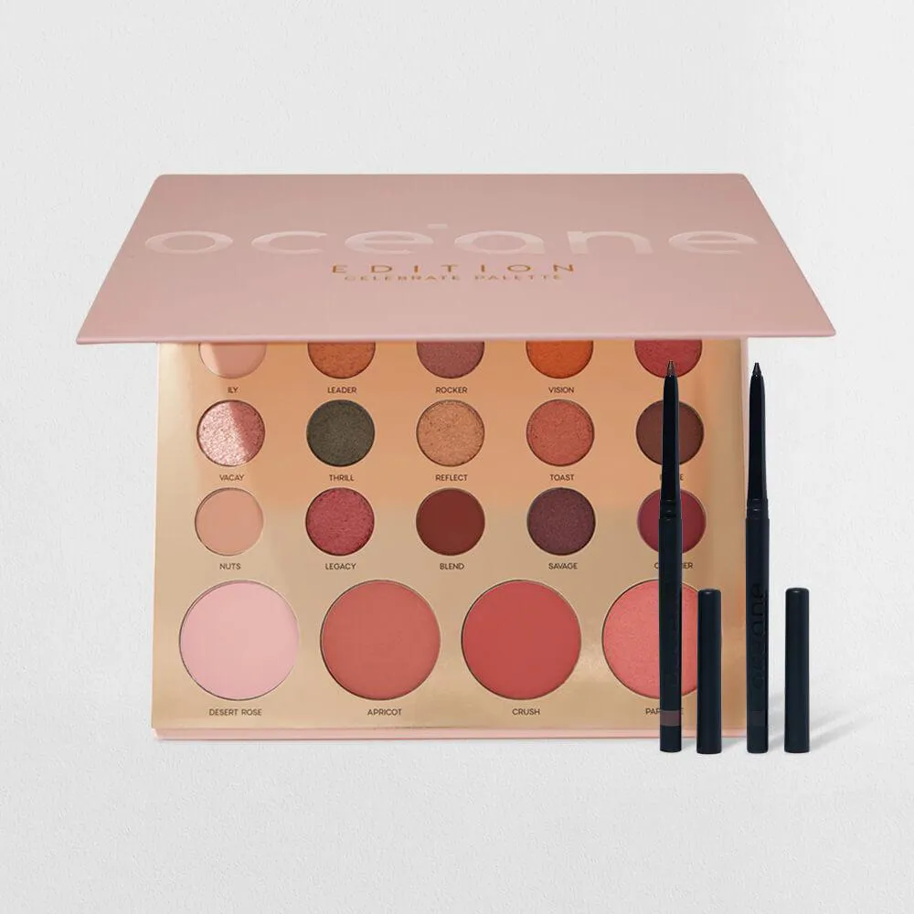 KIT LáPIS DE OLHOS MARROM + LáPIS DE OLHOS PRETO + PALETA CELEBRATE OCéANE EDITION (3 PRODUTOS)