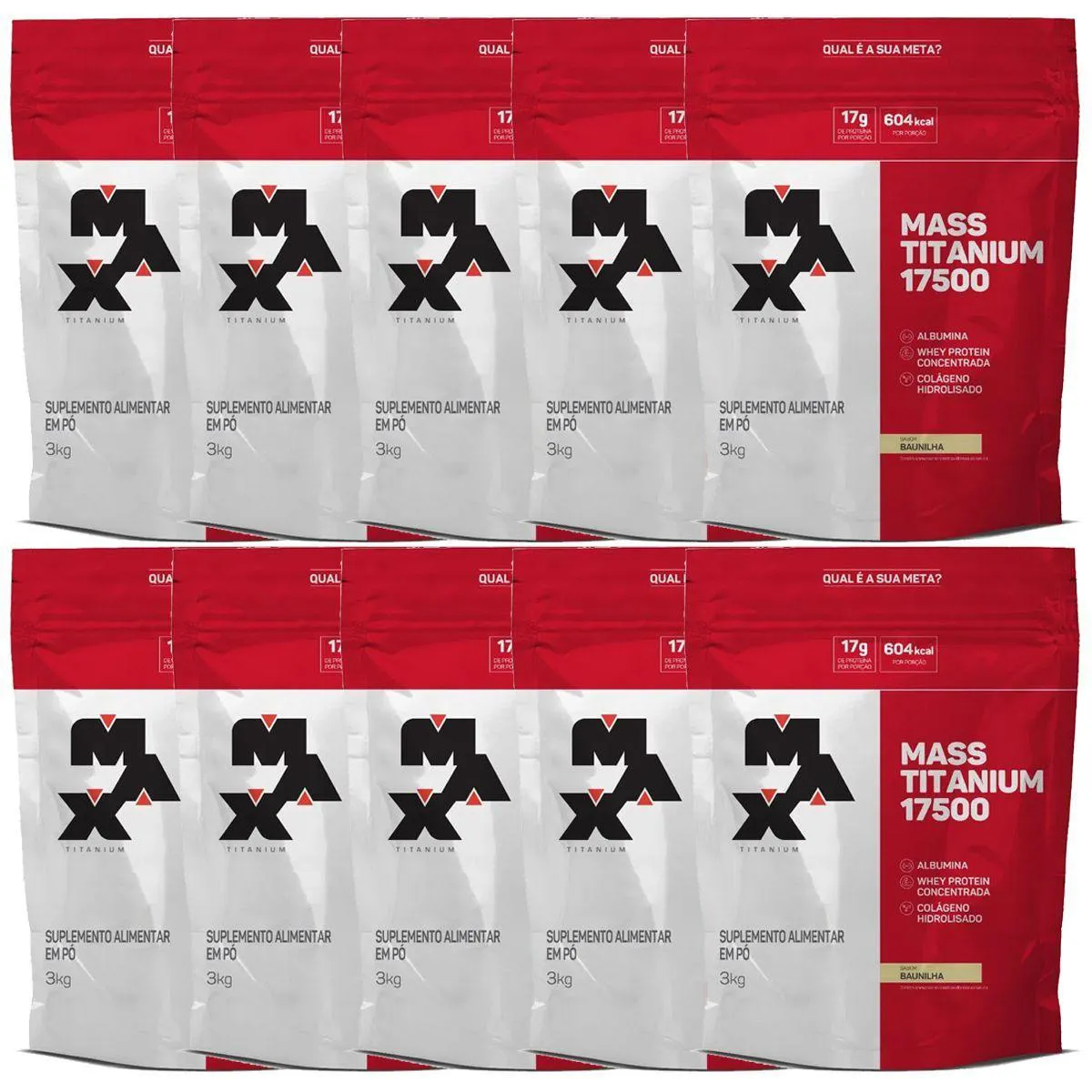 Kit Creatina Max Titanium Mass Titanium 17500 Baunilha Refíl 1,4kg 10 unidades