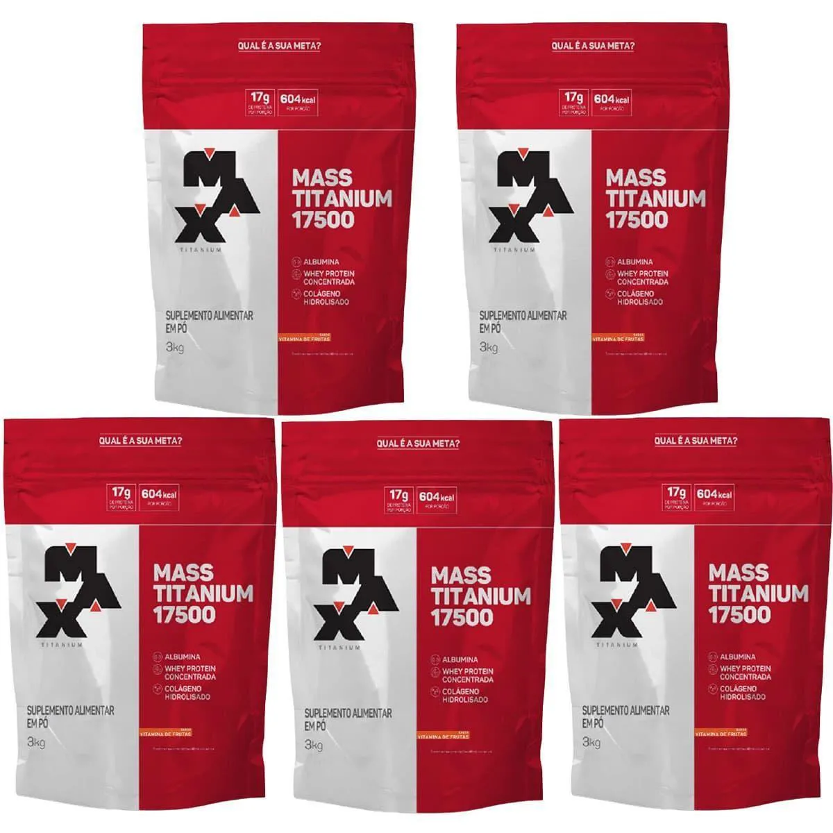 Kit Hipercalórico Max Titanium Mass Titanium 17500 Vitamina de Frutas Refil 3kg 5 unidades 
