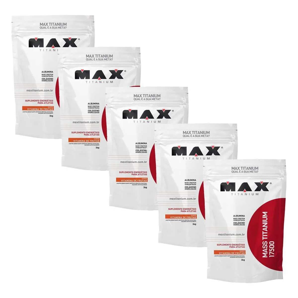 Kit Hipercalórico Max Titanium Mass Titanium 17500 Baunilha Refil 3kg 5 unidades 