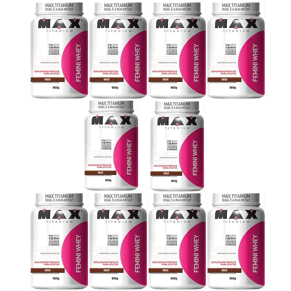 KIT 10 FEMINI WHEY - 900G CHOCOLATE - MAX TITANIUM