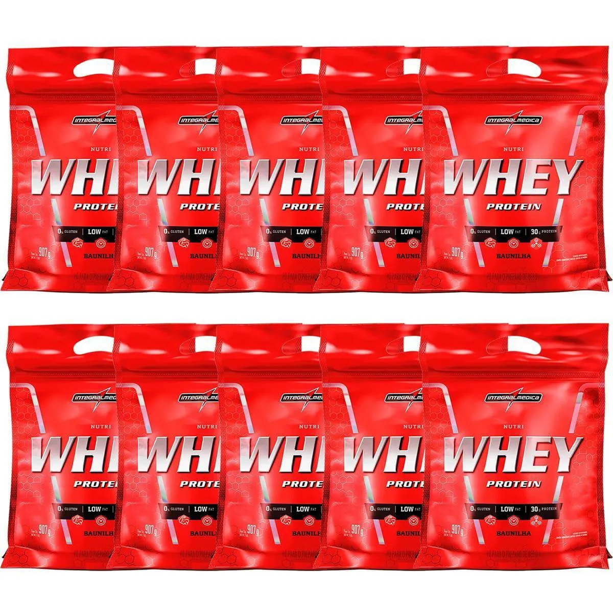 KIT 10 NUTRI WHEY PROTEIN - 907G REFIL BAUNILHA - INTEGRALMéDICA