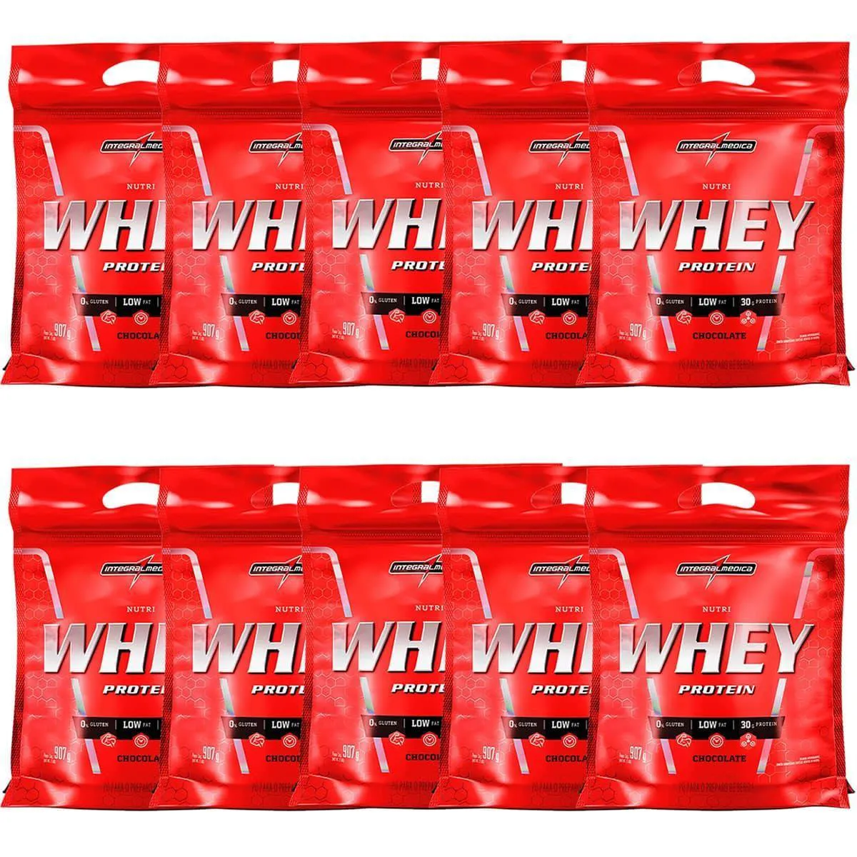 KIT 10 NUTRI WHEY PROTEIN - 907G REFIL CHOCOLATE - INTEGRALMéDICA