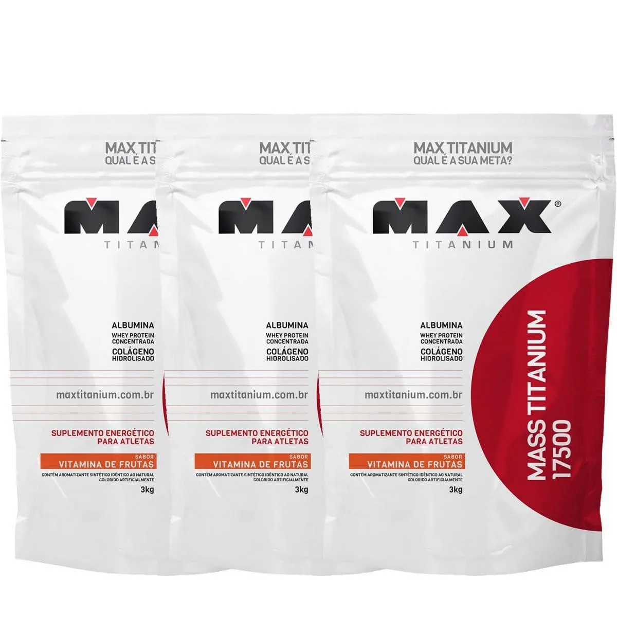 Kit Hipercalórico Max Titanium Mass 17500 Vitamina de Frutas 3kg 3 unidades 