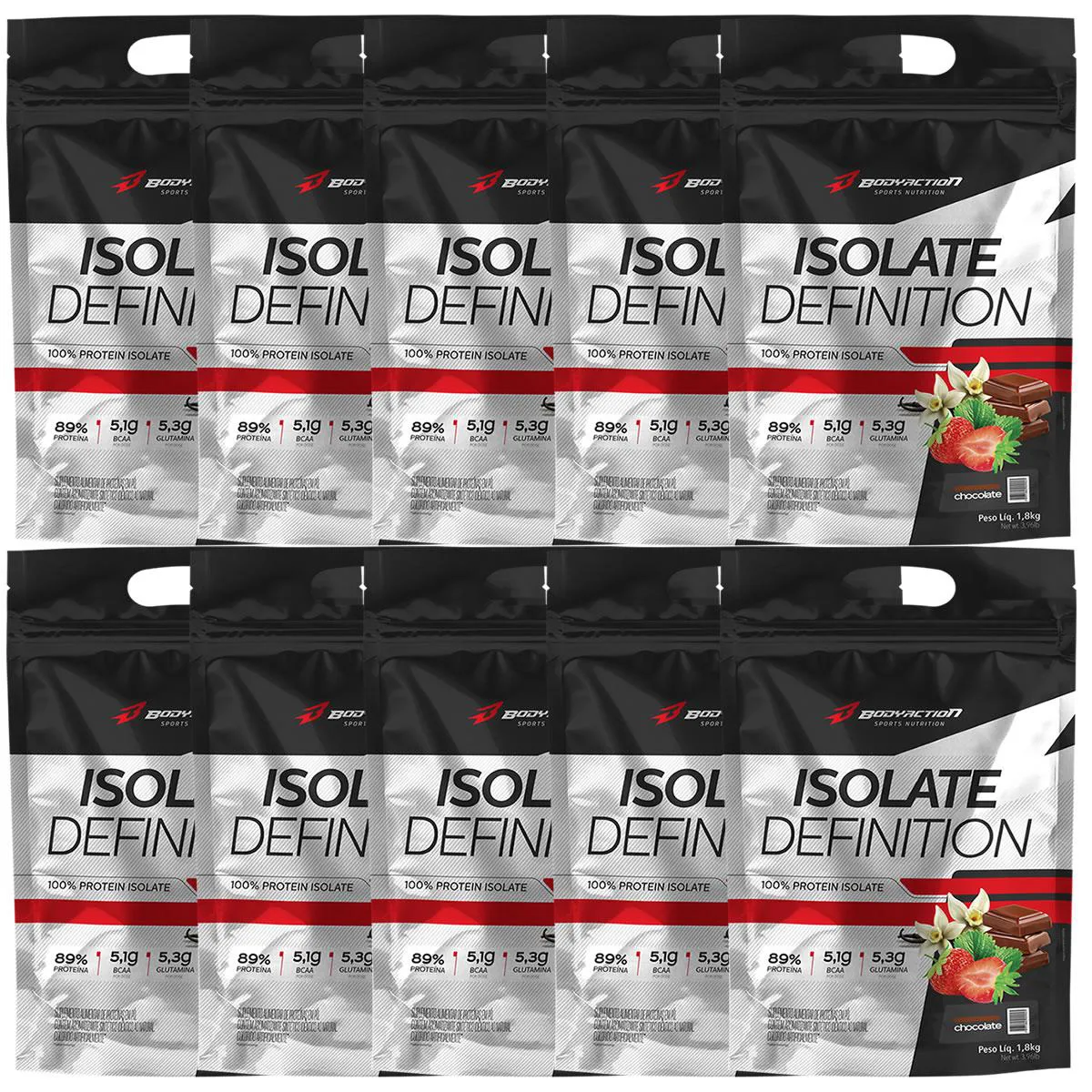 KIT 5 WHEY ISOLATE DEFINITION - 1800G REFIL CHOCOLATE - BODYACTION