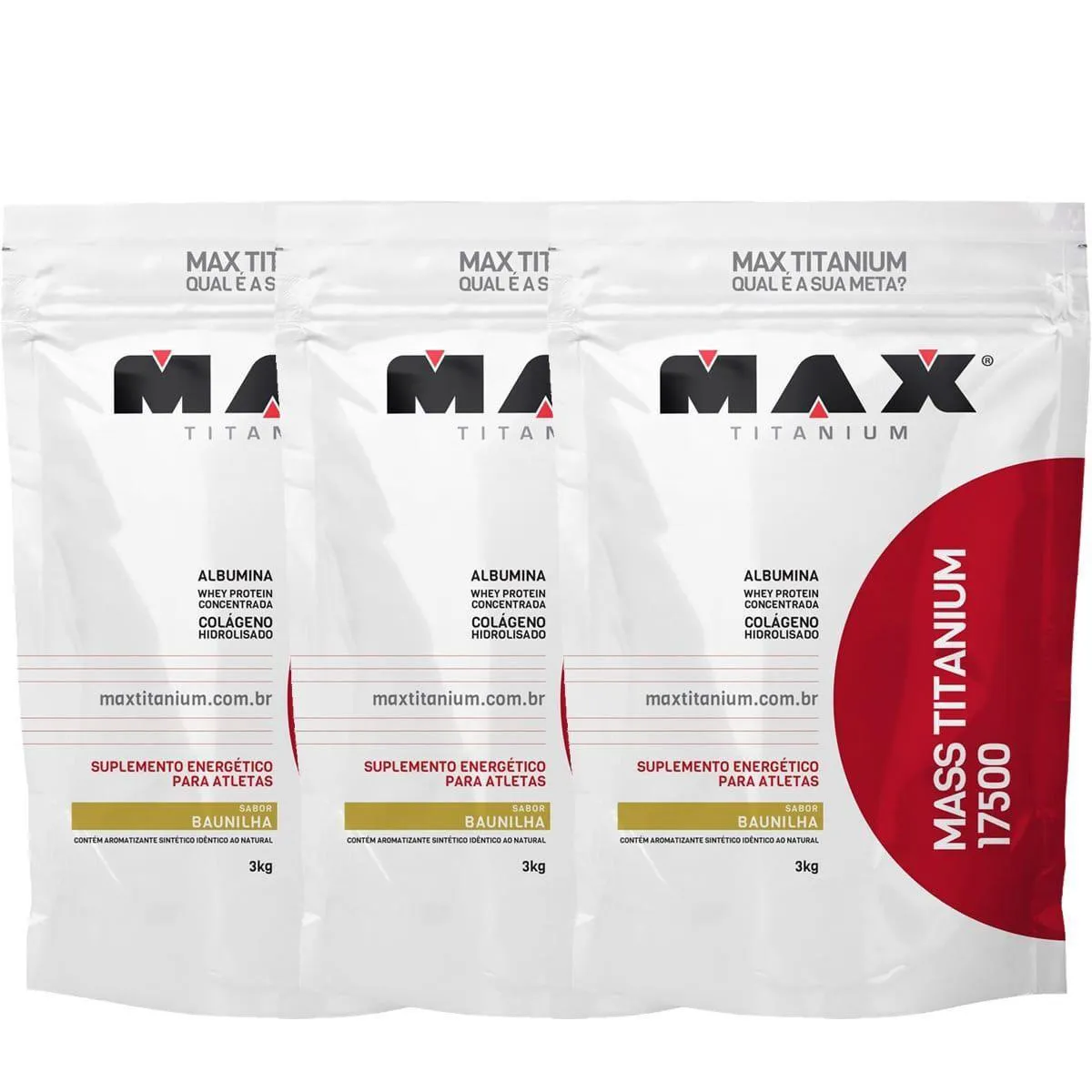 Kit Hipercalórico Max Titanium Mass 17500 Baunilha 3kg 3 unidades