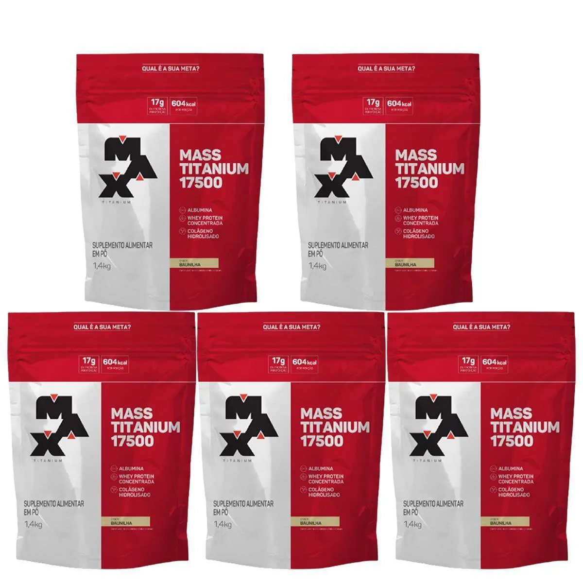 Kit Suplemento Max Titanium Mass Titanium 17500 Baunilha Refíl 1400g 5 unidades