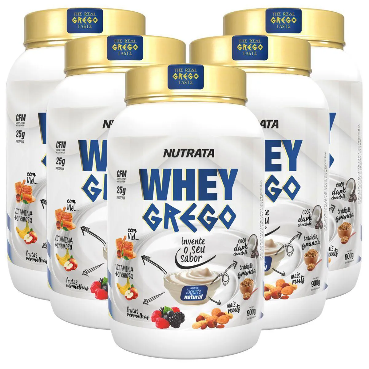 KIT 5X WHEY GREGO - 900G NATURAL - NUTRATA