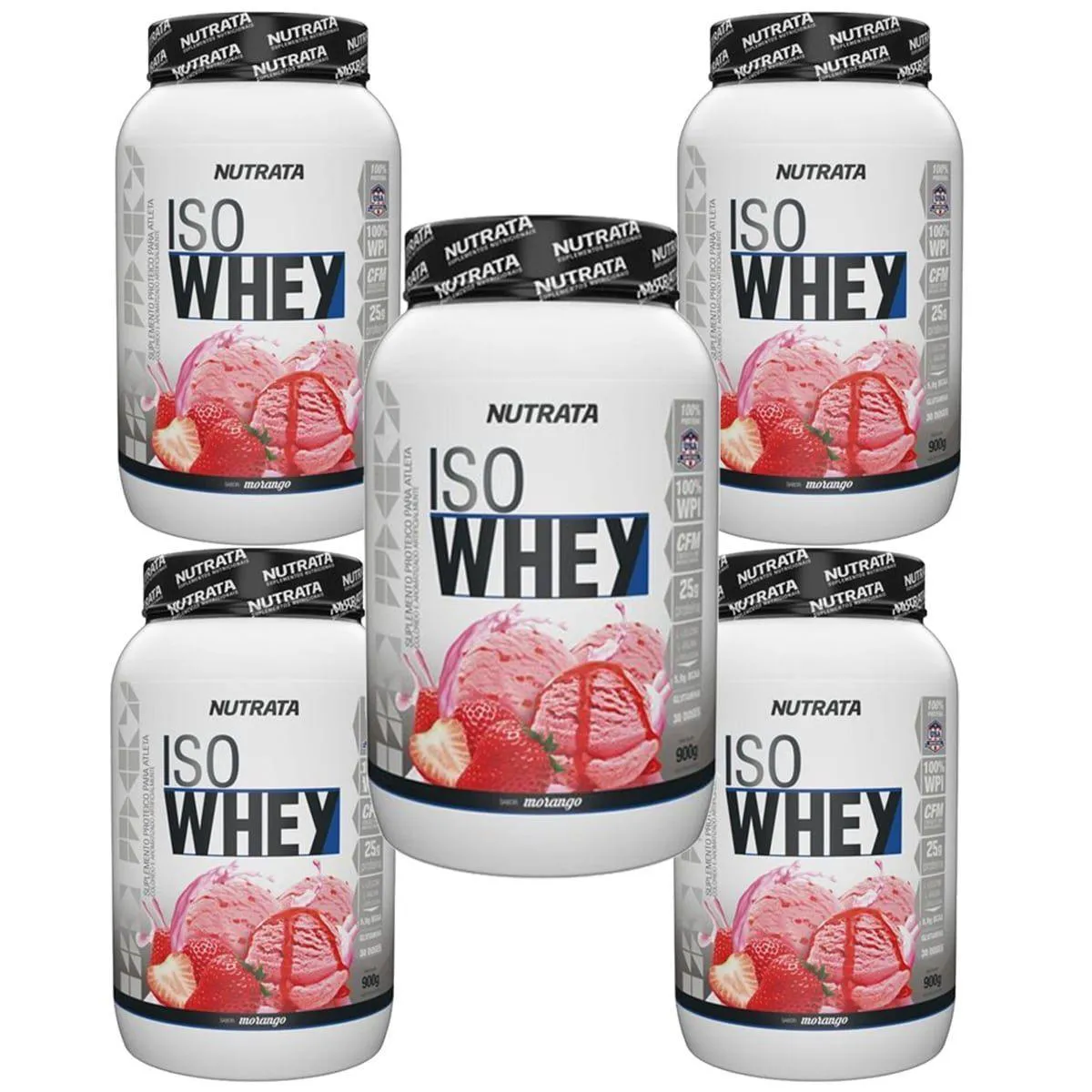 KIT 5X ISO WHEY - 900G MORANGO - NUTRATA