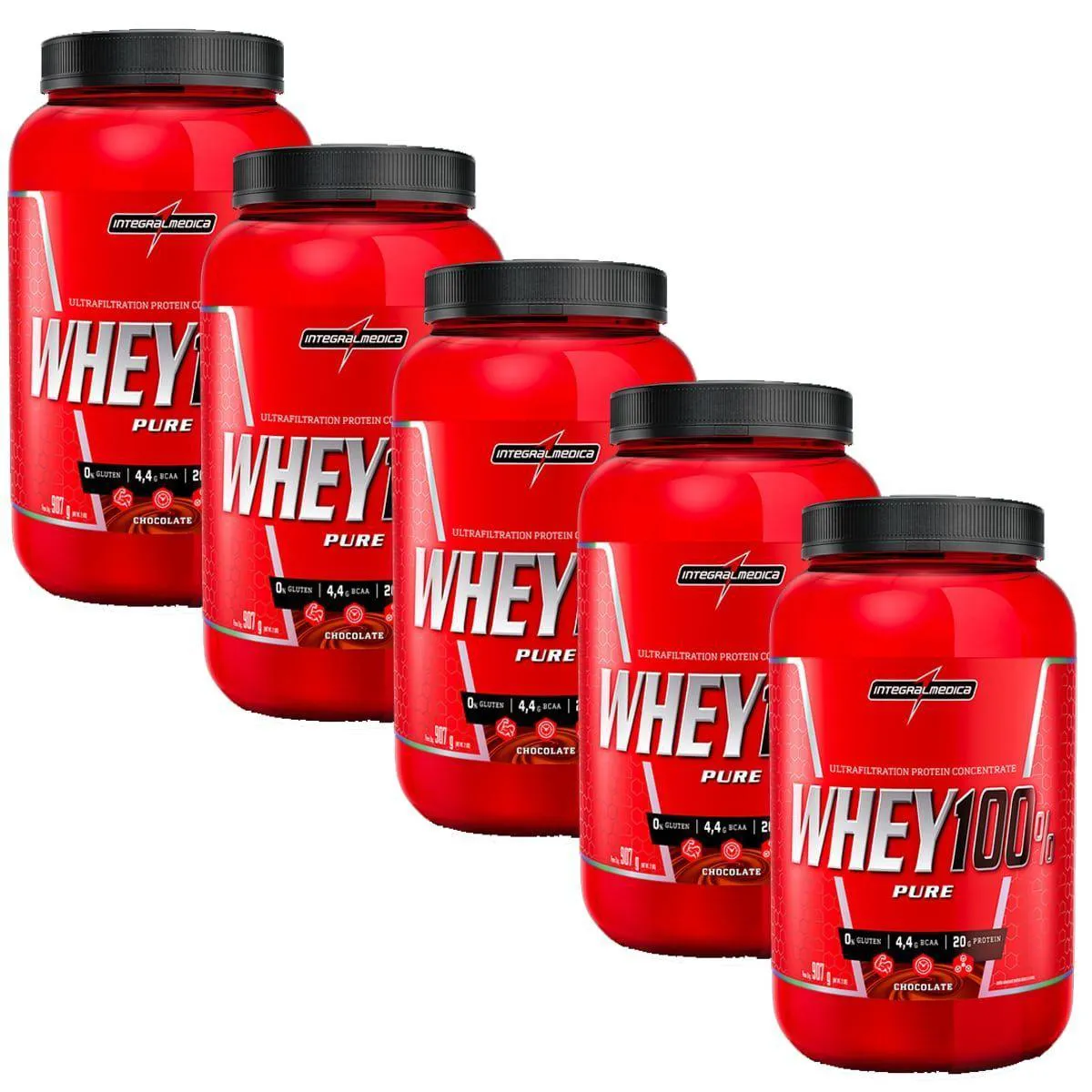 KIT 5 SUPER WHEY 100% PURE - 907G CHOCOLATE - INTEGRALMéDICA