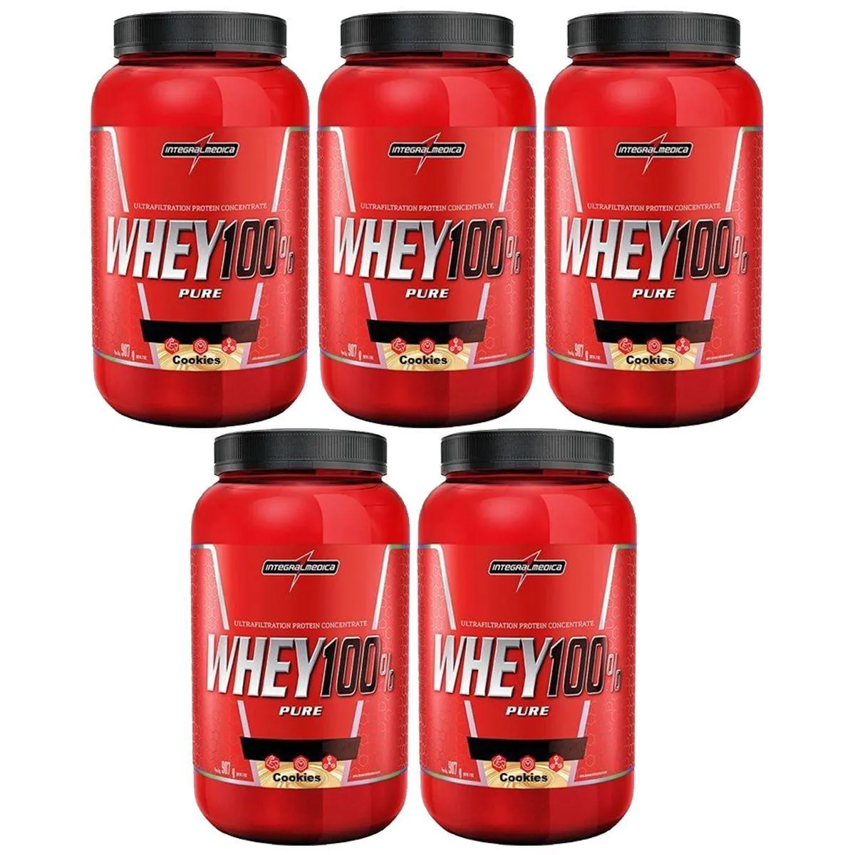 Kit 5X Super Whey 100% Pure - 907G Cookies & Cream - Integralmédica