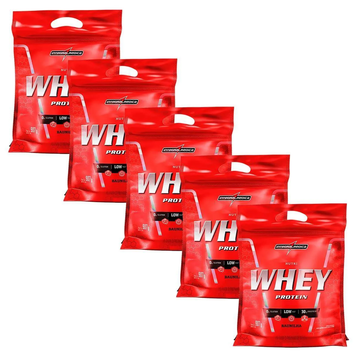 KIT 5 NUTRI WHEY PROTEIN - 907G REFIL BAUNILHA - INTEGRALMéDICA