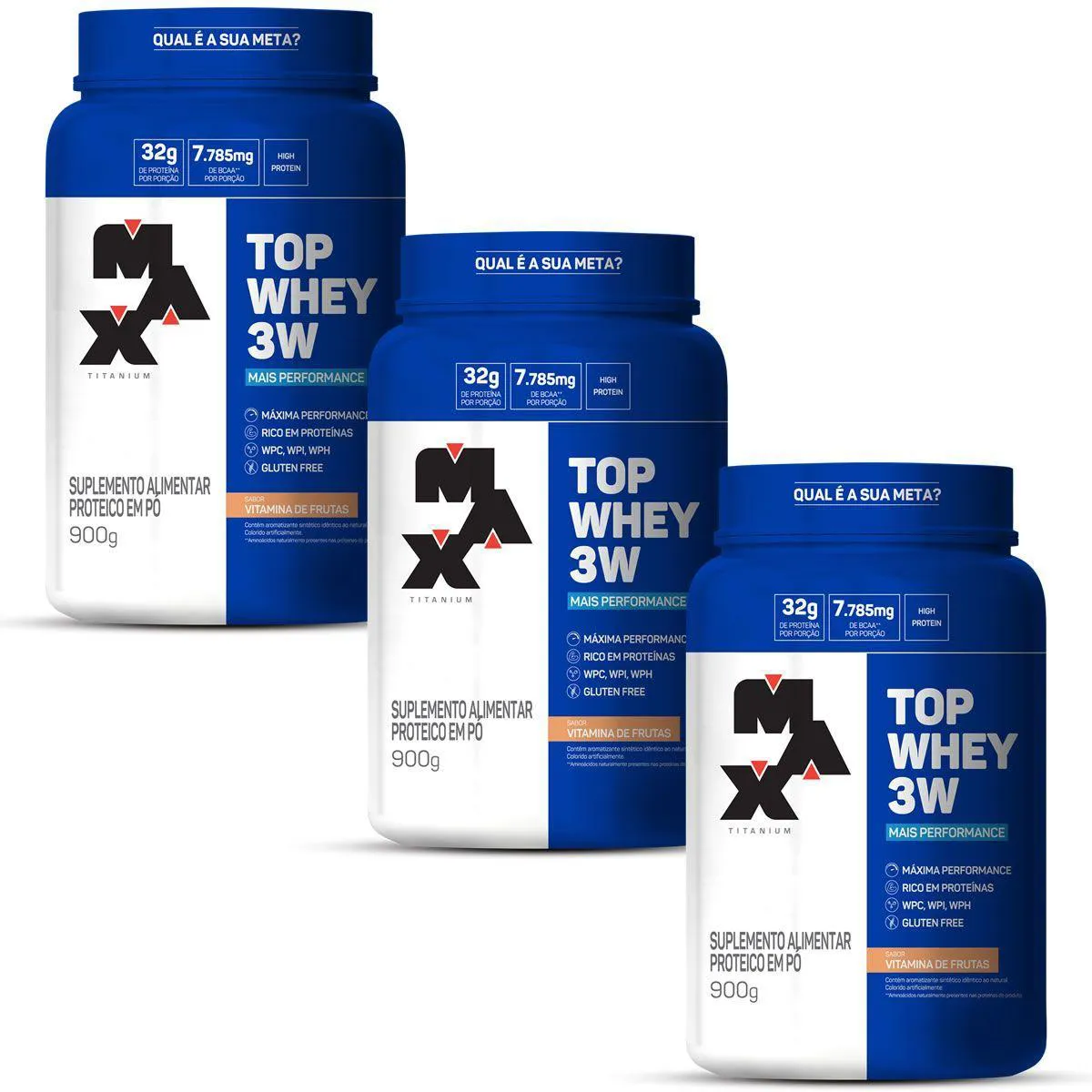 KIT 3 - TOP WHEY 3W - 900G VIT.FRUTAS - MAX TITANIUM