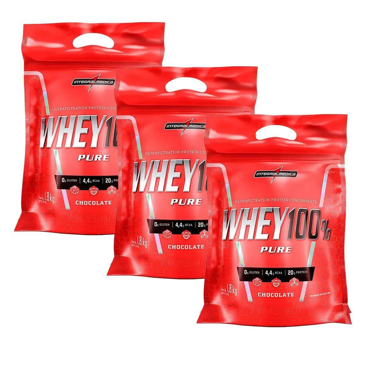 KIT 3X WHEY 100% PURE - 907G REFIL CHOCOLATE - INTEGRALMéDICA
