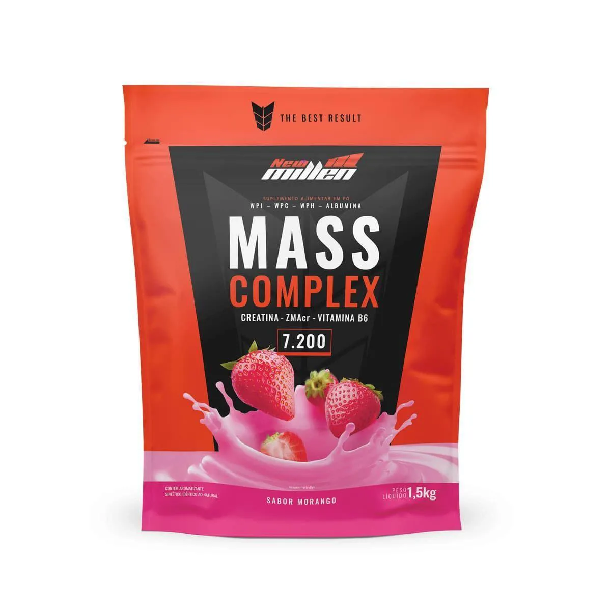 Hipercalórico New Millen Mass Complex 7200 Morango Refil 1,5kg