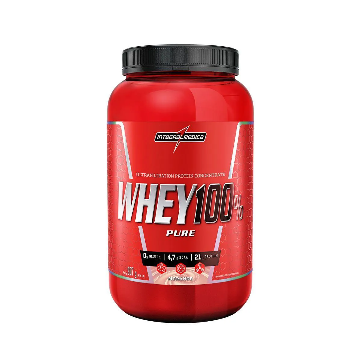 WHEY 100% PURE - 907G MORANGO - INTEGRALMéDICA
