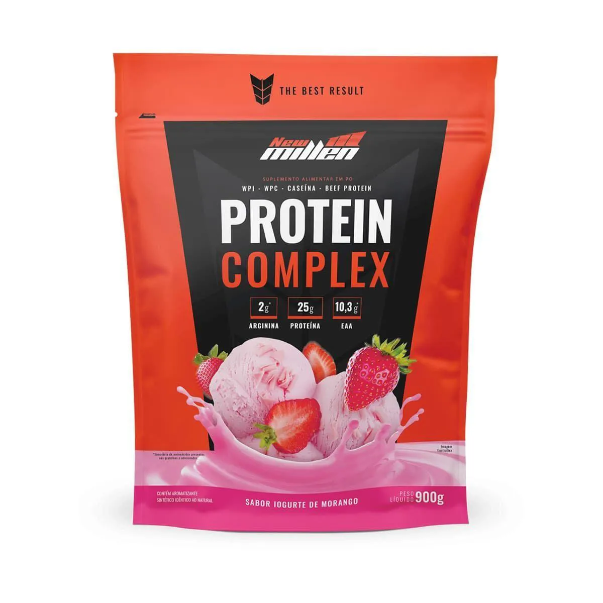 Proteínas em Pó New Millen Protein Complex Iogurte de Morango Refil 900g
