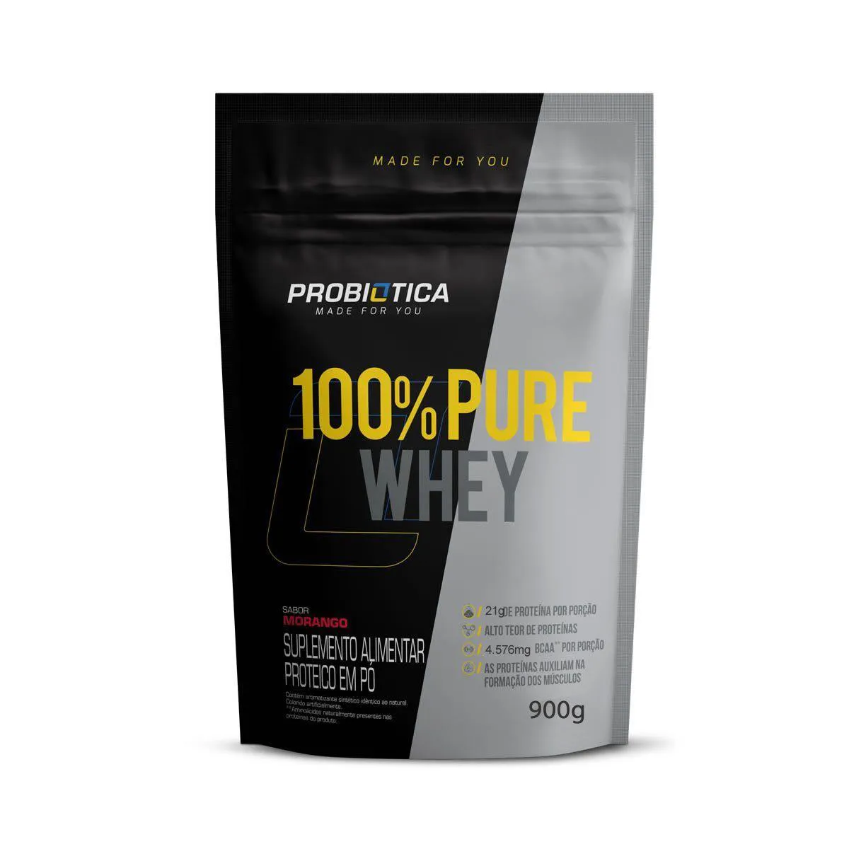 100% PURE WHEY NOVA FóRMULA - 900G REFIL MORANGO - PROBIóTICA