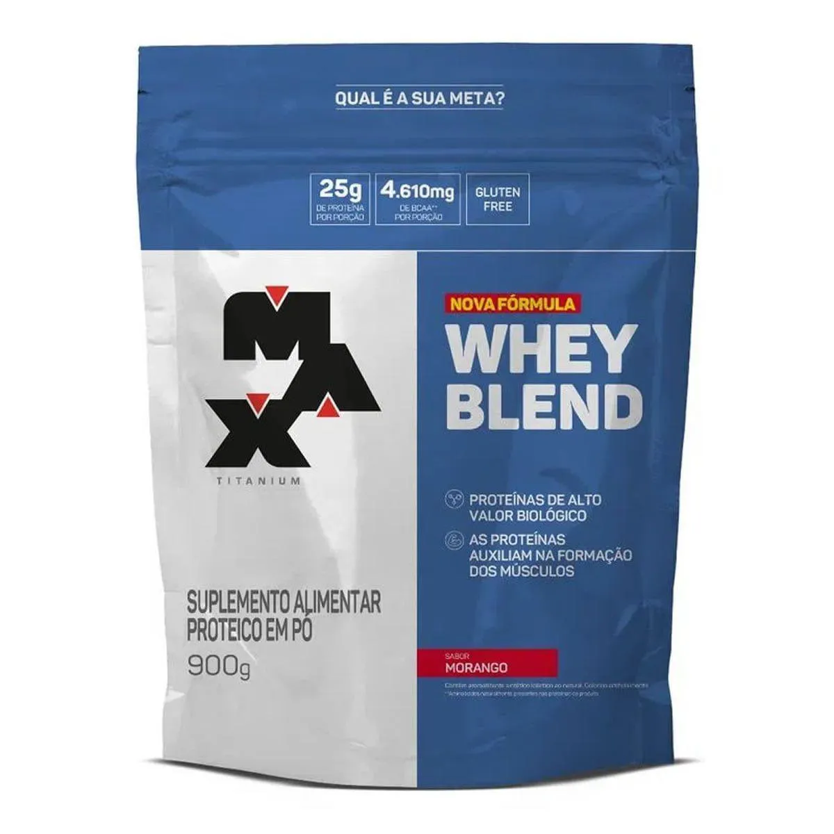 WHEY BLEND NOVA FóRMULA - 900G REFIL MORANGO - MAX TITANIUM