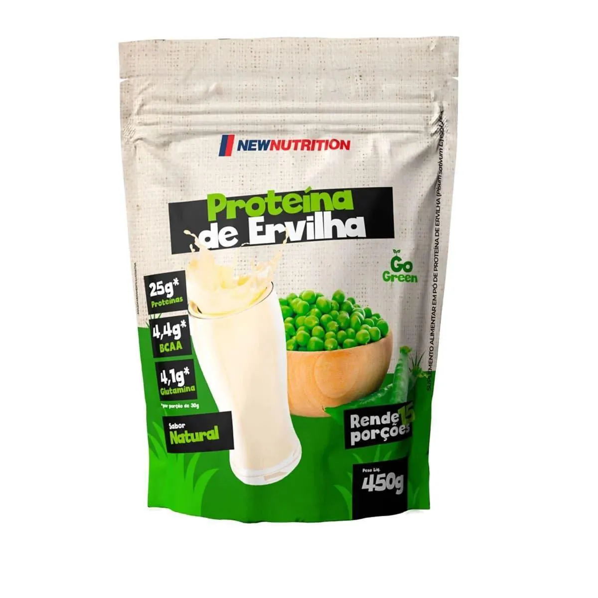 Proteína de Ervilha New Nutrition Vegana Natural refíl em Pó 450g