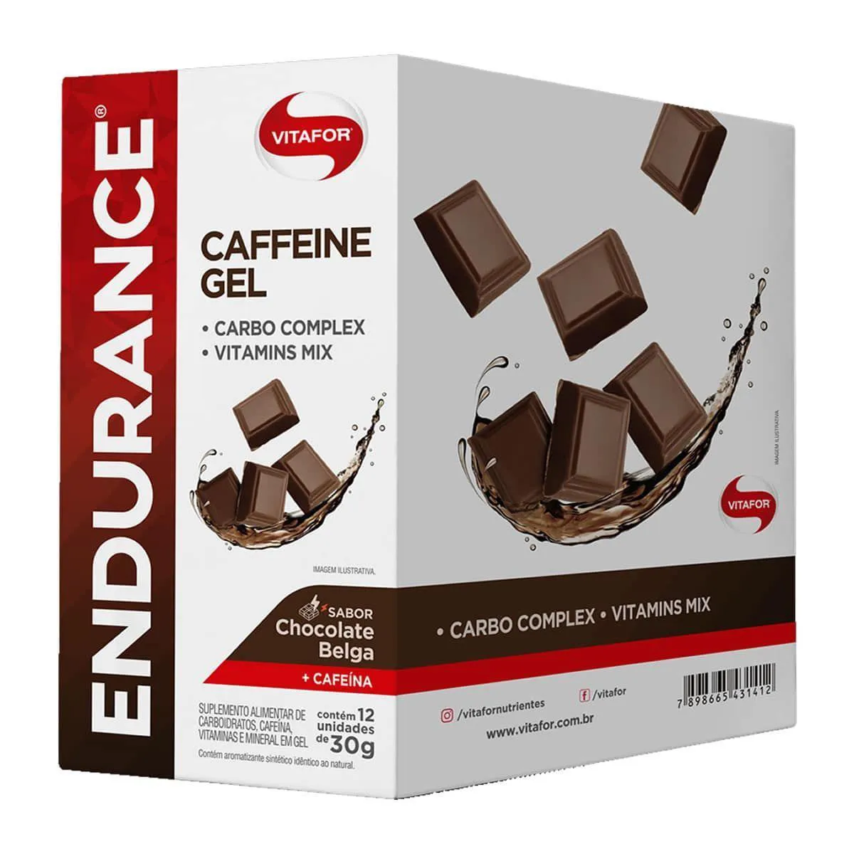 Energético em Gel Vitafor Endurance Energy Chocolate Belga 30g 12 Sachês