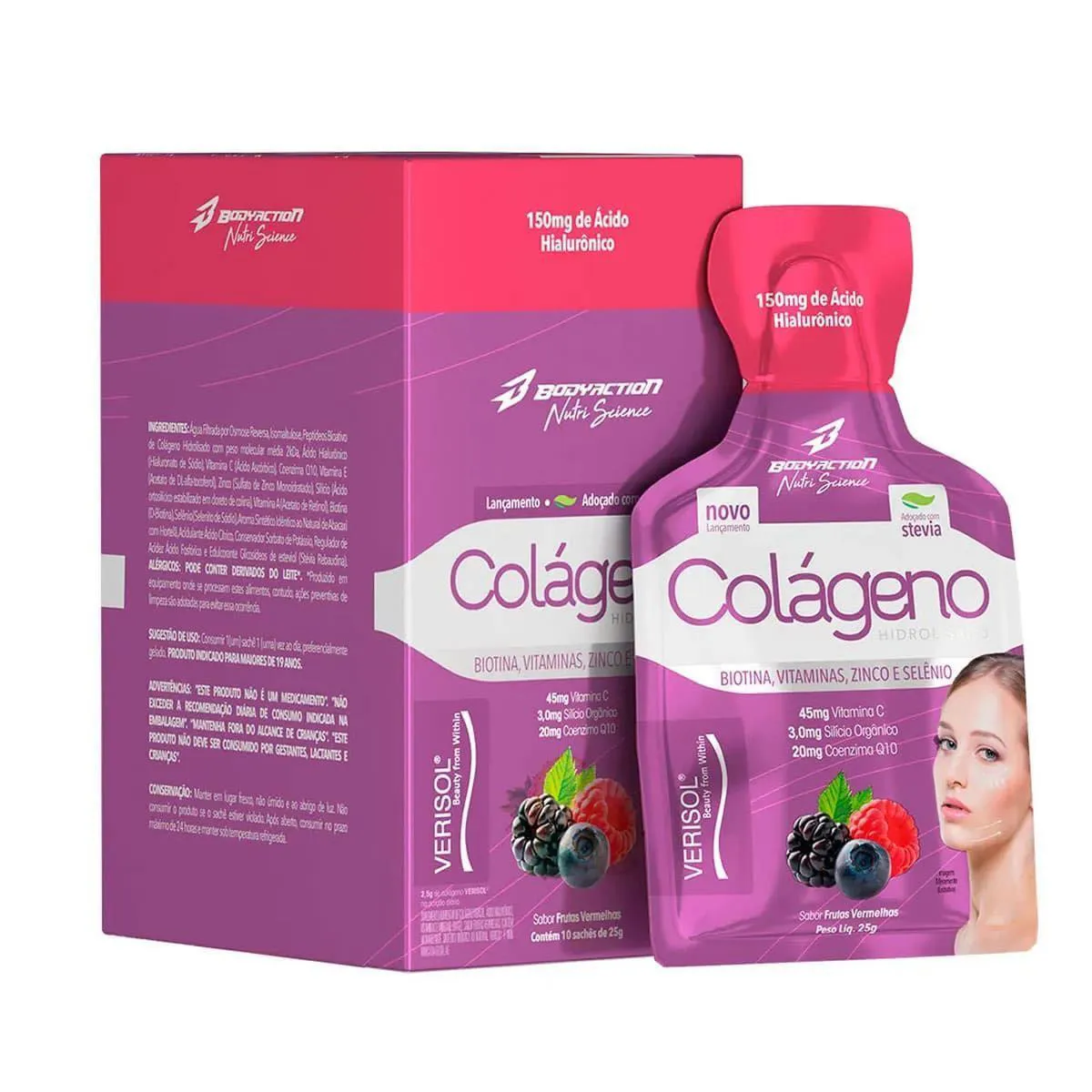 COLáGENO VERISOL EM GEL - 10 SACHêS 25G FRUTAS VERMELHAS - BODYACTION