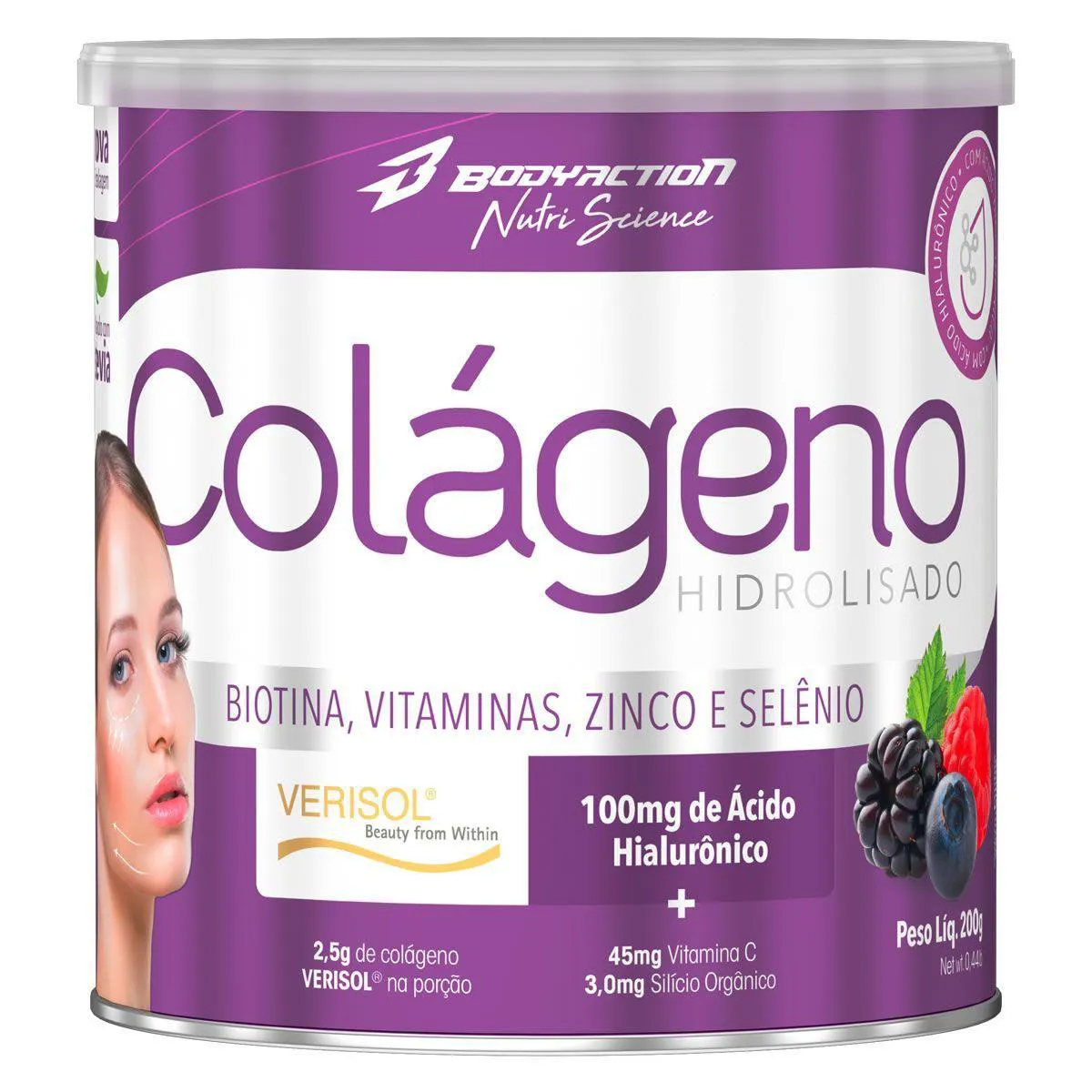 COLáGENO VERISOL COM HIALURôNICO - 200G FRUTAS VERMELHAS - BODYACTION