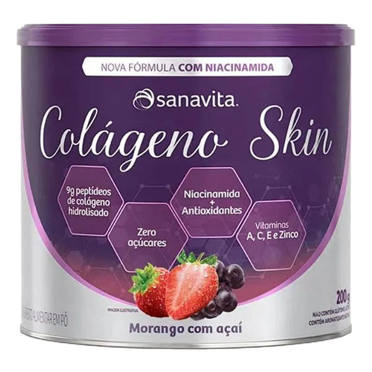 COLáGENO SKIN - 200G MORANGO COM AçAí - SANAVITA