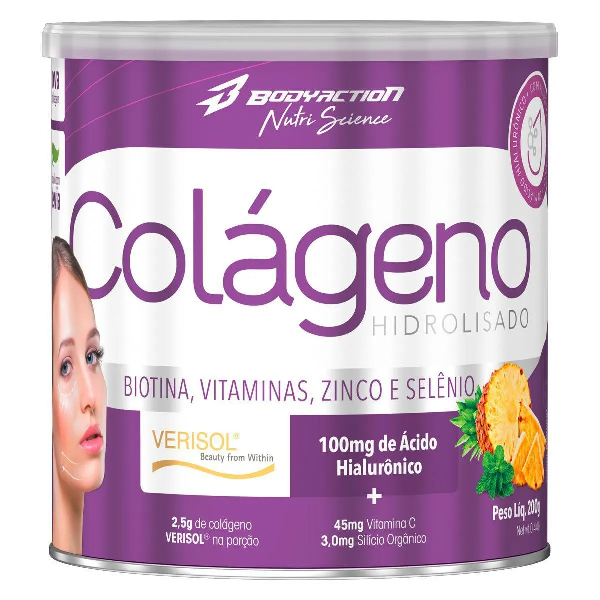 COLáGENO VERISOL COM HIALURôNICO - 200G ABACAXI COM HORTELã - BODYACTION