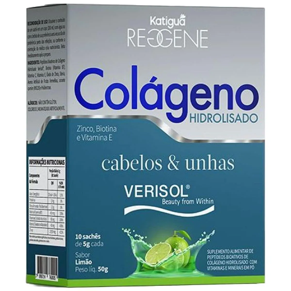 COLáGENO CABELOS E UNHAS VERISOL - 10 SACHêS 5G LIMãO- KATIGUá