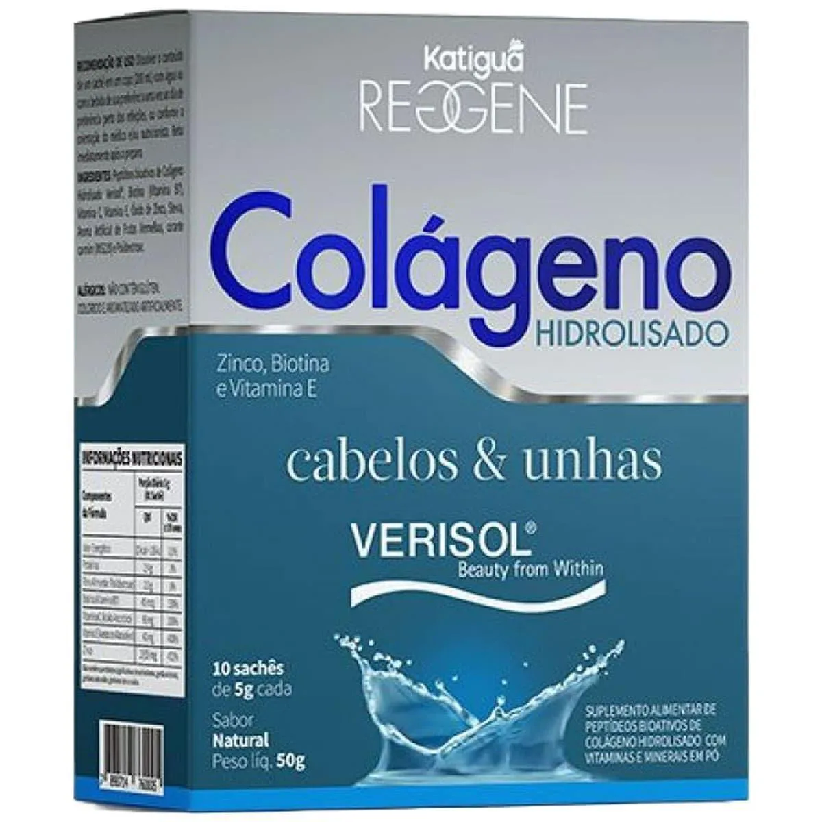 COLáGENO CABELOS E UNHAS VERISOL - 10 SACHêS 5G NATURAL - KATIGUá