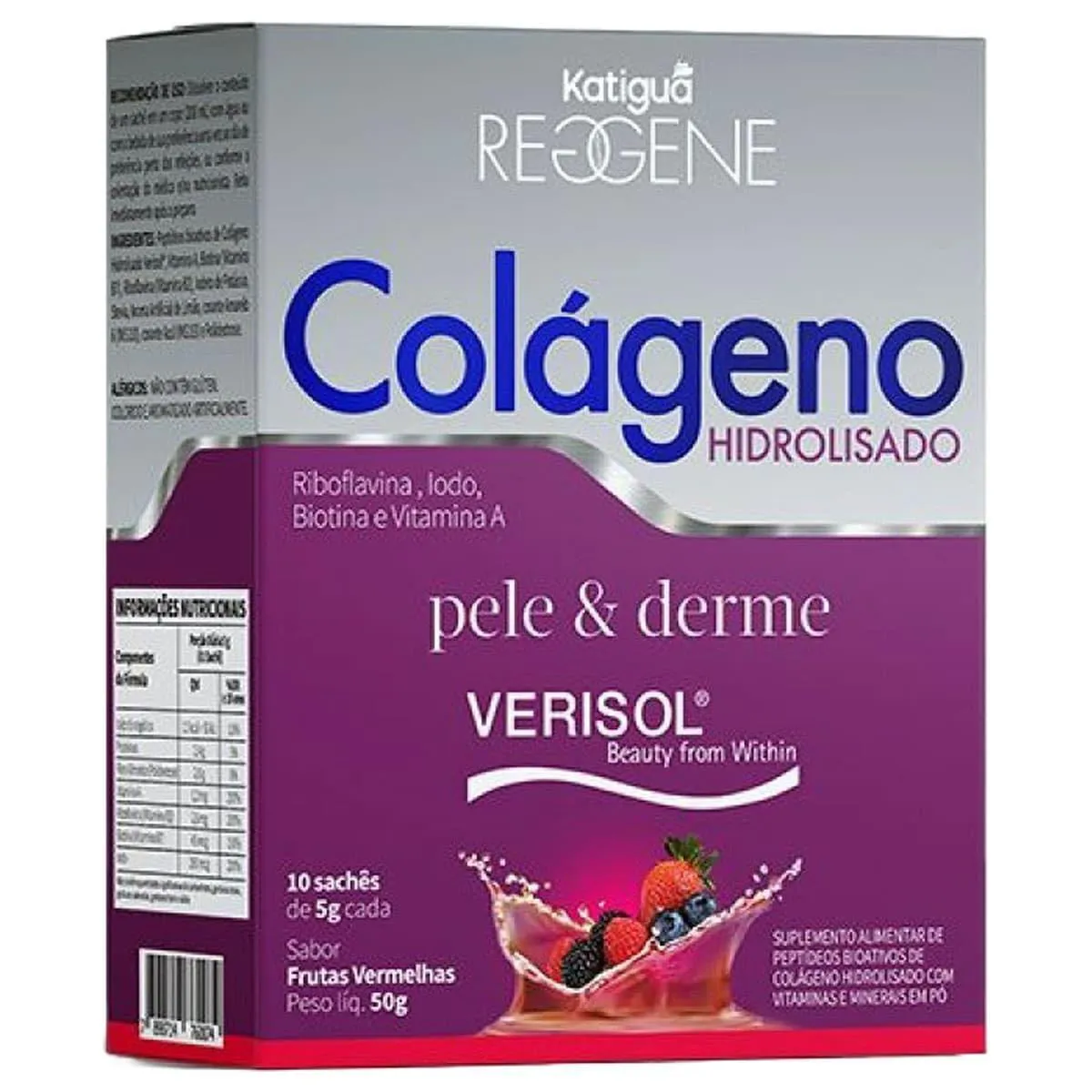 COLáGENO PELE E DERME VERISOL - 10 SACHêS 5G FRUTAS VERMELHAS - KATIGUá