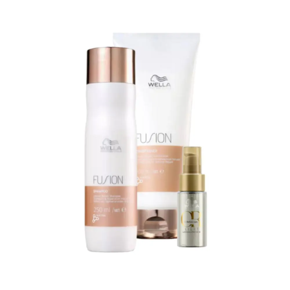 Kit Wella Professionals Fusion Shampoo 250ml + Condicionador 200ml + Óleo Oil Reflections Light 30ml