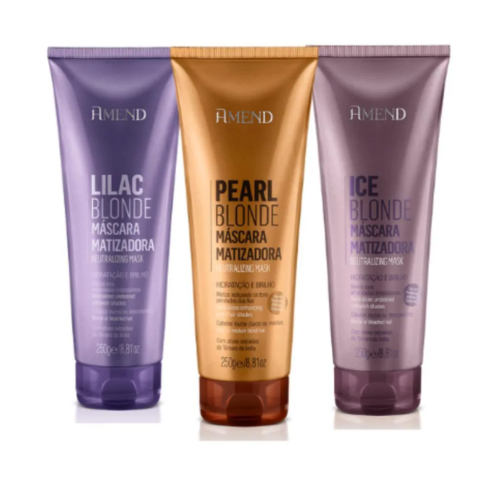 Kit Amend Máscara de Cabelo Matizadora Ice Blonde 250g+ Máscara de Cabelo Matizadora Lilac Blonde 250g+ Máscara de Cabelo Matizadora Pearl Blonde 250g