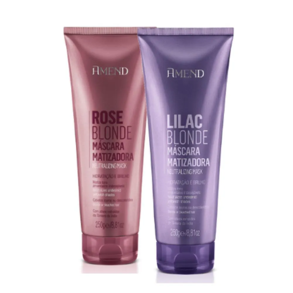 Kit Amend Máscara de Cabelo Matizadora Lilac Blonde 250g+ Máscara de Cabelo Matizadora Rose Blonde 250g