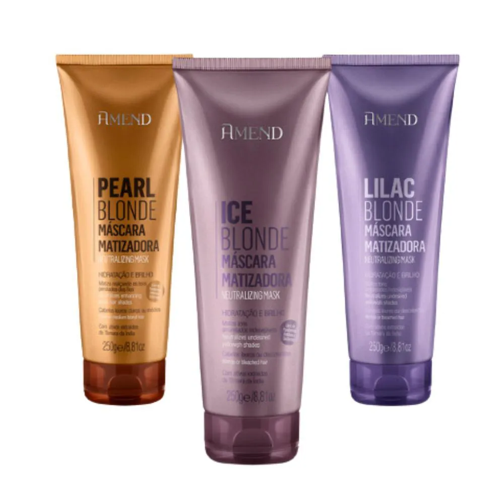 Kit Amend Máscara de Cabelo Matizadora Ice Blonde 250g+ Máscara de Cabelo Matizadora Lilac Blonde 250g+ Máscara de Cabelo Matizadora Pearl Blonde 250g
