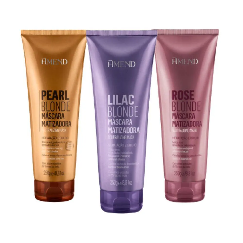 Kit Amend Máscara de Cabelo Matizadora Lilac Blonde 250g+ Máscara de Cabelo Matizadora Pearl Blonde 250g+ Máscara de Cabelo Matizadora Rose Blonde 250g