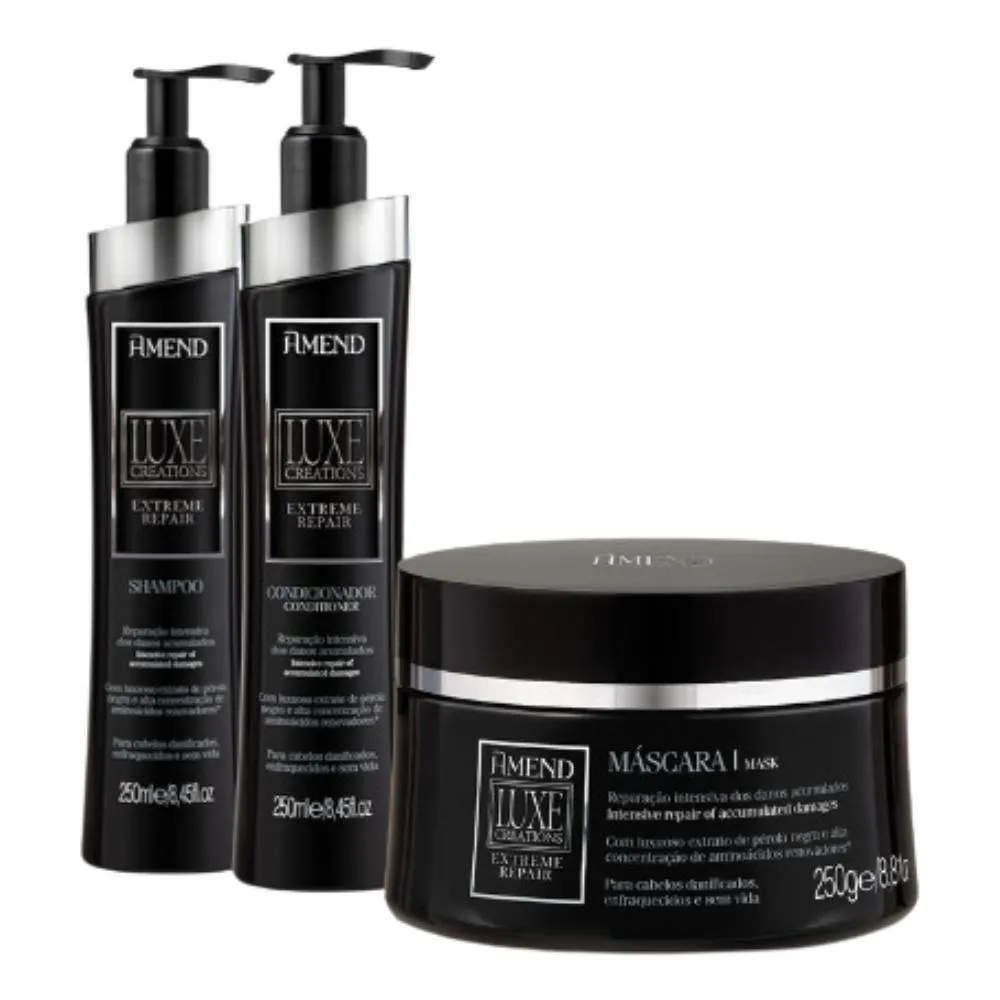 Kit Amend Luxe Creations Extreme Repair Shampoo 250ml+ Condicionador 250ml+ Máscara de Cabelo 250g