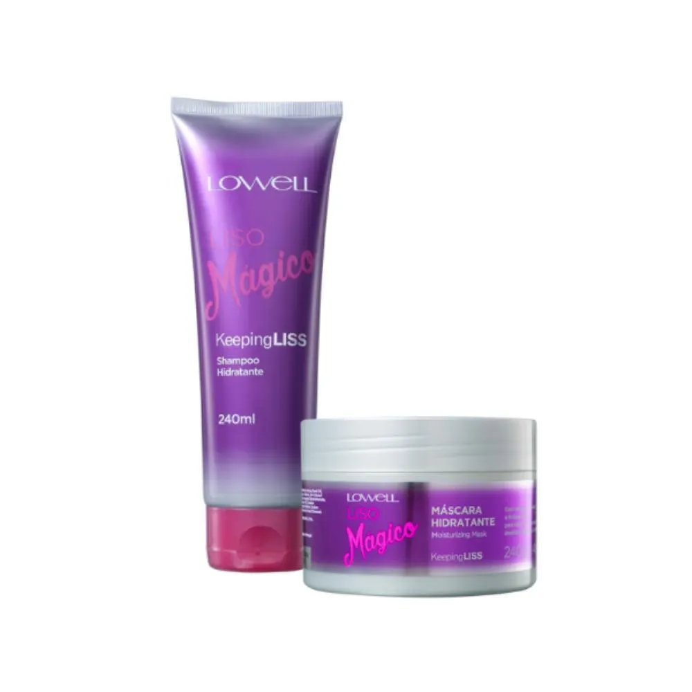 Kit Lowell Liso Mágico Kepping Liss Shampoo 240ml+Máscara de Cabelo Hidratante 240g