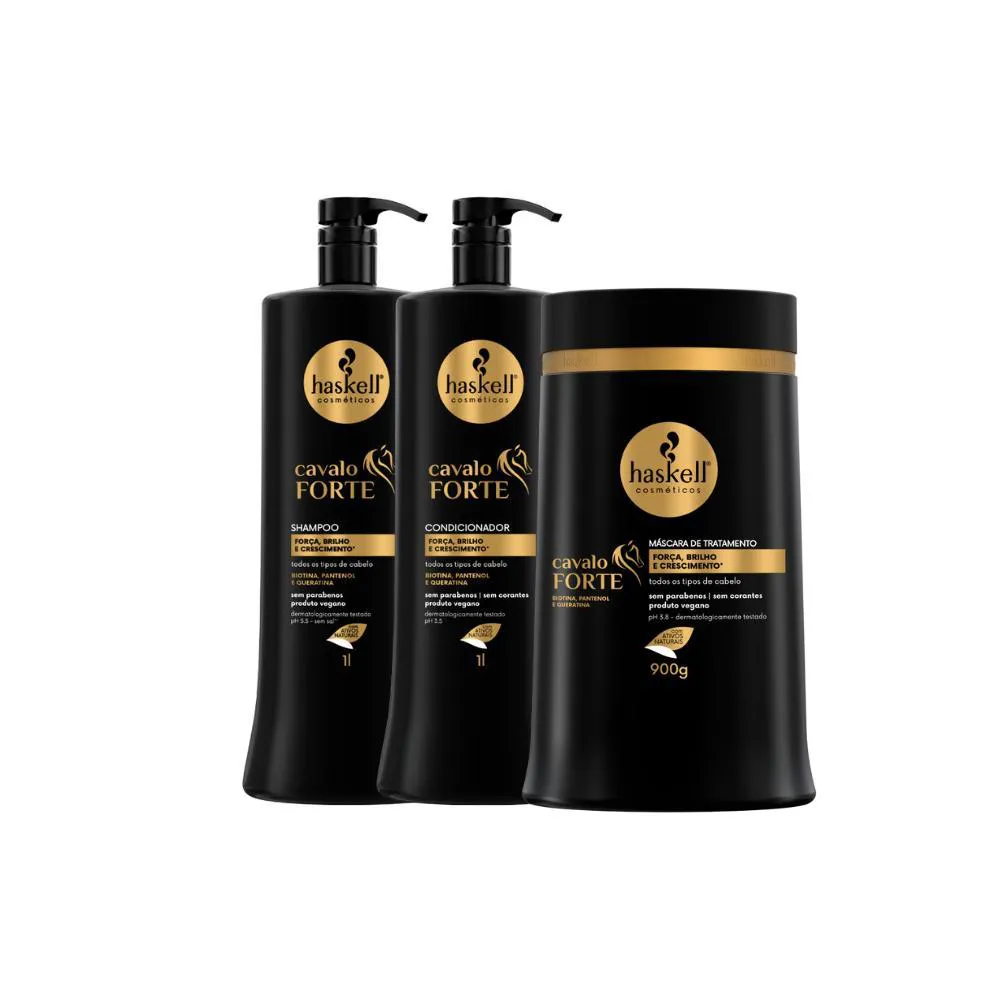 Kit Haskell Cavalo Forte Shampoo 1l+ Condicionador 1l+ Máscara de Cabelo de Hidratação 900g