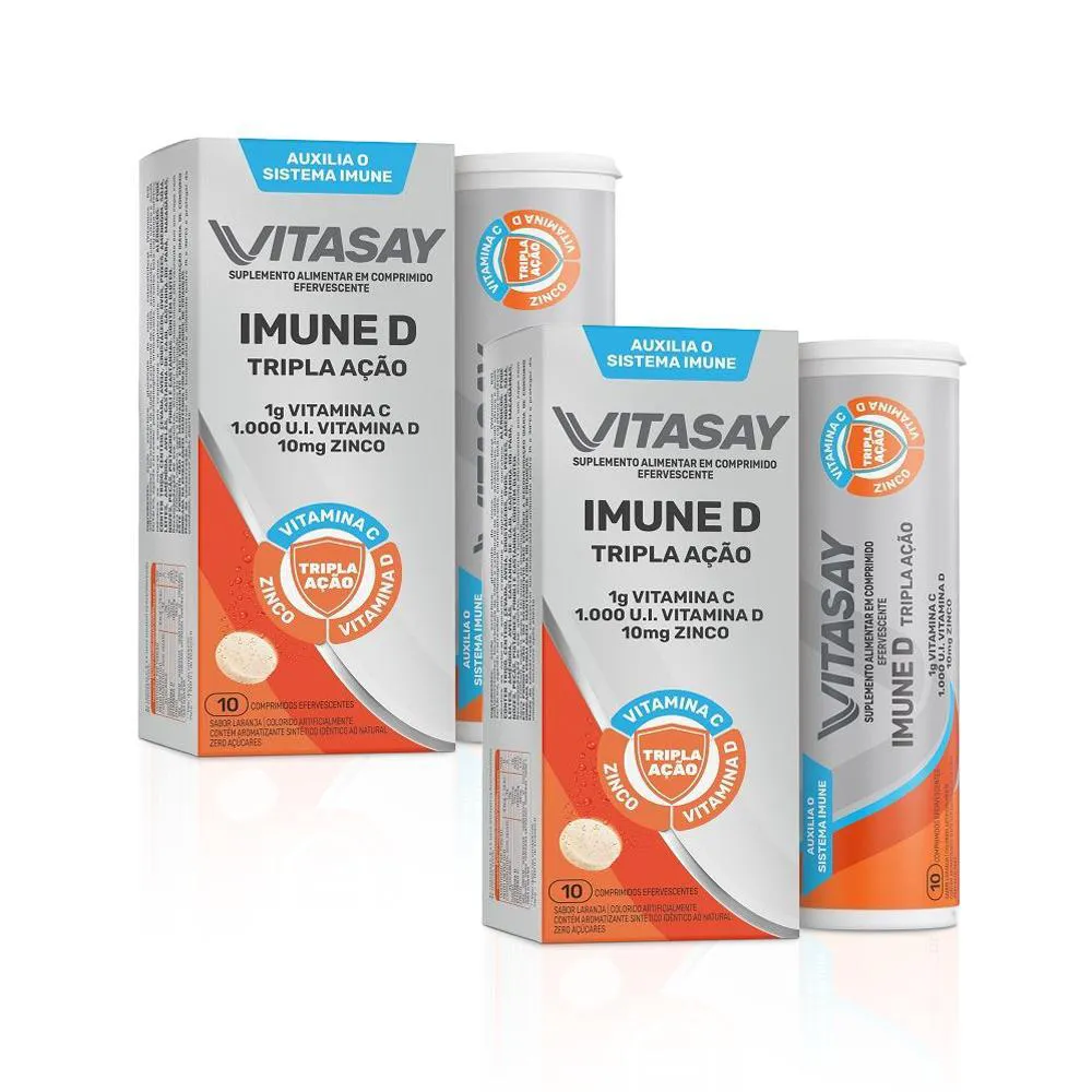 Kit Vitamina C Efervescente Imune D Vitafor Tripla Ação 2 unidades 10 comprimidos