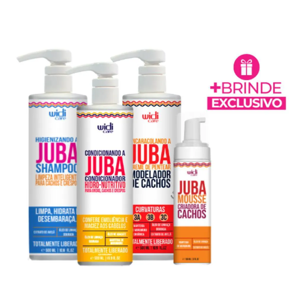 Widi Kit Juba Shampoo 500ml + Cond500ml + Encaracolando 500ml + mousse 180ml + Brinde (Mascara hidro nutritiva 100g)