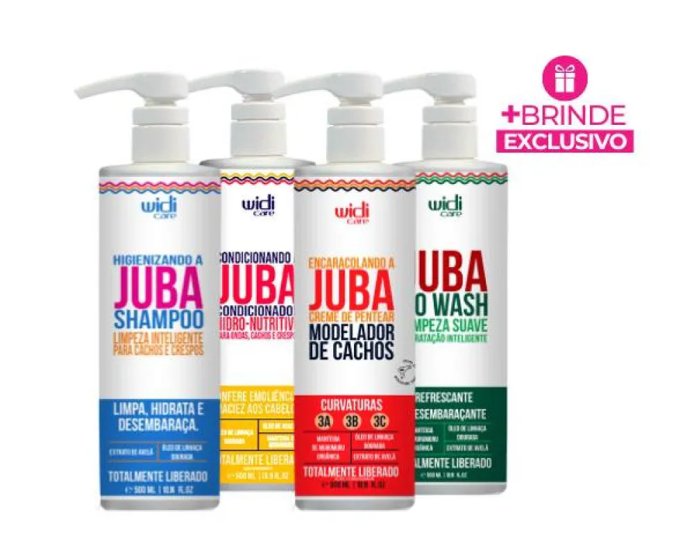 WIDI KIT JUBA SHAMPOO 500ML + COND 500ML + ENCARACOLANDO 500ML + CO WASH + BRINDE (MASCARA HIDRO NUTRITIVA 100G)