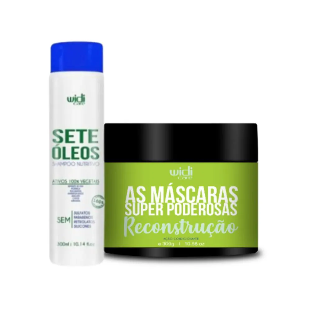 WIDI KIT SETE ÓLEOS SHAMPOO NUTRITIVO 300ML, AS MáSCARAS SUPER PODEROSAS RECONSTRUçãO 300G (2 PRODUTOS)