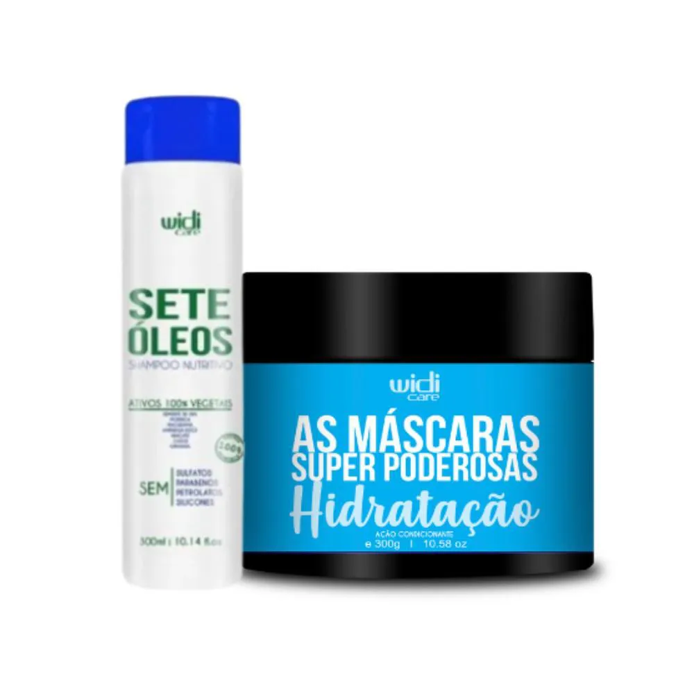 WIDI KIT SETE ÓLEOS SHAMPOO NUTRITIVO 300ML, AS MáSCARAS SUPER PODEROSAS HIDRATAçãO 300G (2 PRODUTOS)